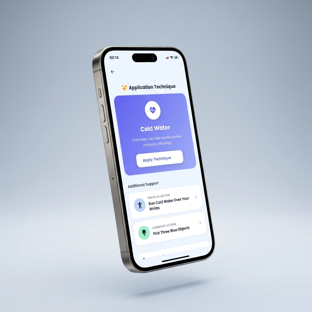 QuitSmokeMate Crisis Support screen showing AI-recommended techniques like Cold Water therapy and cognitive exercises